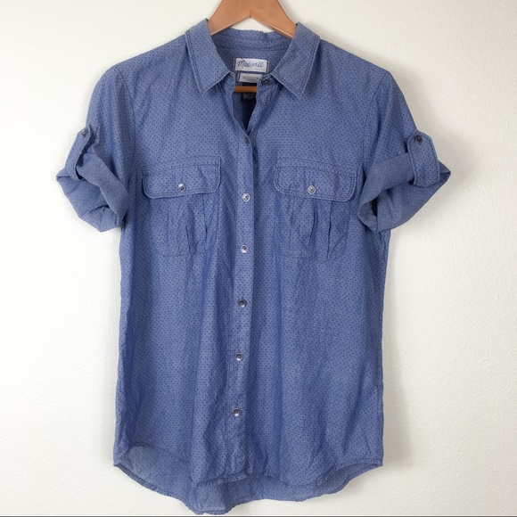 Madewell Chambray Button Down Shirt Short Sleeve M - Picture 2 of 5